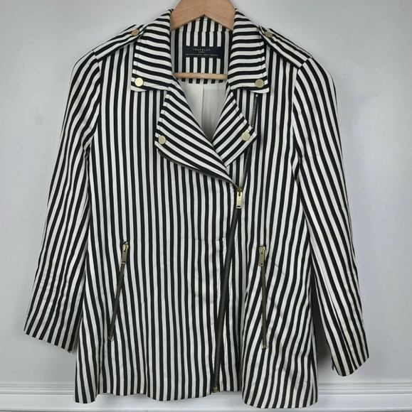 Zara Trafaluc Stripe Moto Zipper Jacket Medium - Picture 3 of 9